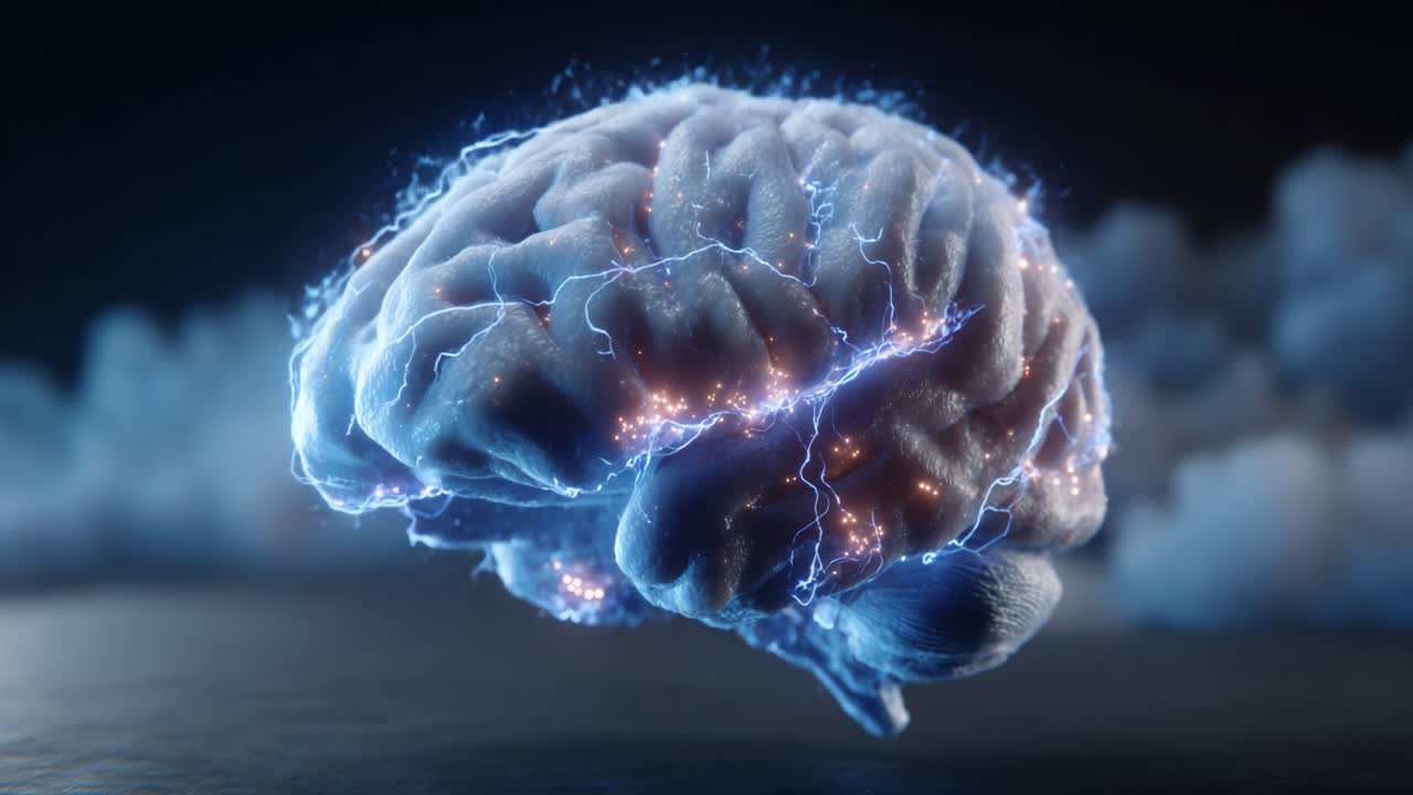 A Stunning Visualization of a Human Brain Representing Neuronal Activity with Electric Sparks, Showcasing the Intricacies of Thought and Intelligence