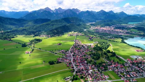 Panorama-Desde-El-Aire-Forggensee-Y-Schwangau,-Alemania,-Baviera