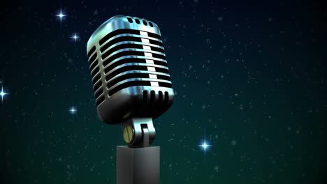 Animation-of-stars-falling-over-microphone-on-dark-background