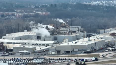 toxic smoke of factory rising into air