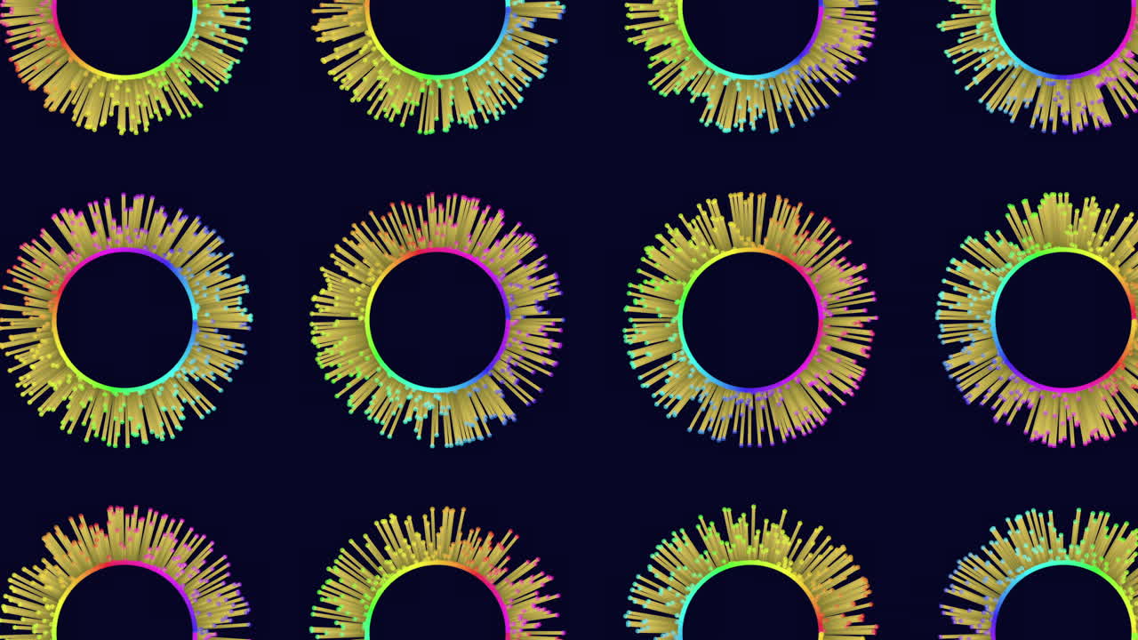 Vibrant sunburst pattern colorful circles on black