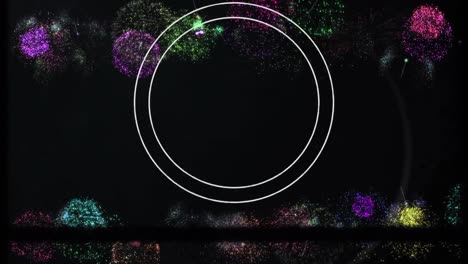 animación de la cuenta atrás de círculos con fuegos artificiales sobre fondo negro
