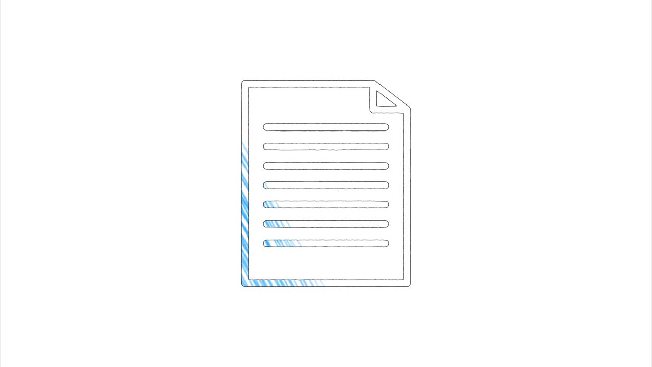 문서 아이콘은 손으로 그린 스타일로 모션 그래픽으로 표시됩니다.