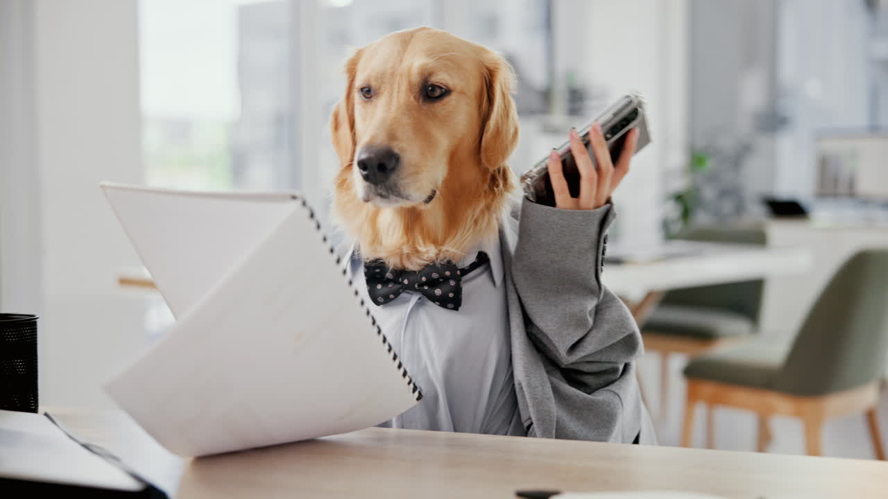 Dog in a suit at a desk