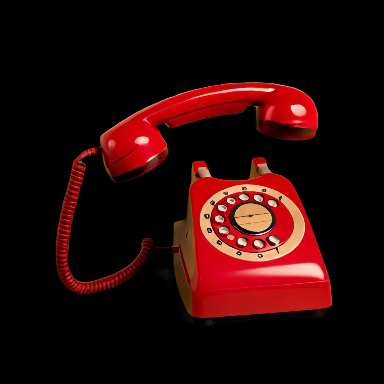 Vintage red rotary phone classic animation isolated asset, transparent 4K video, alpha channel