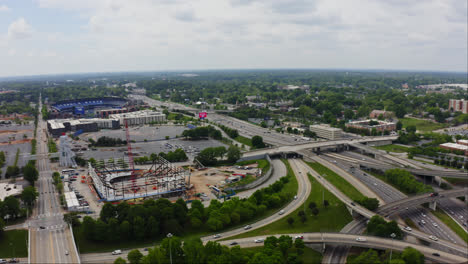 Busy-Traffic-Intersections-In-Atlanta,-GA,-USA---Aerial-Drone-Shot