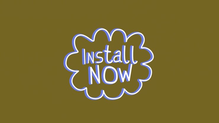 Animation of install now text and shapes over green background
