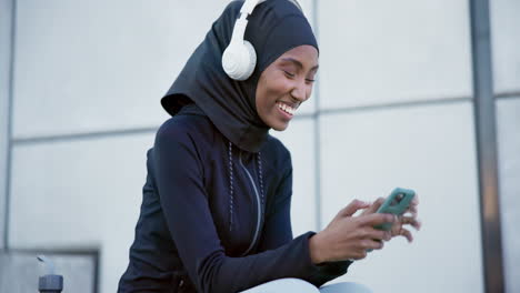 Muslim,-woman-and-listening-to-music