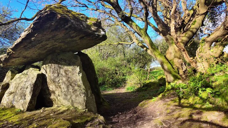 Doorway to the past portal tomb Gaulstown Dolmen in Waterford Ireland historical site and spiritual place in a mystical forest timeless place