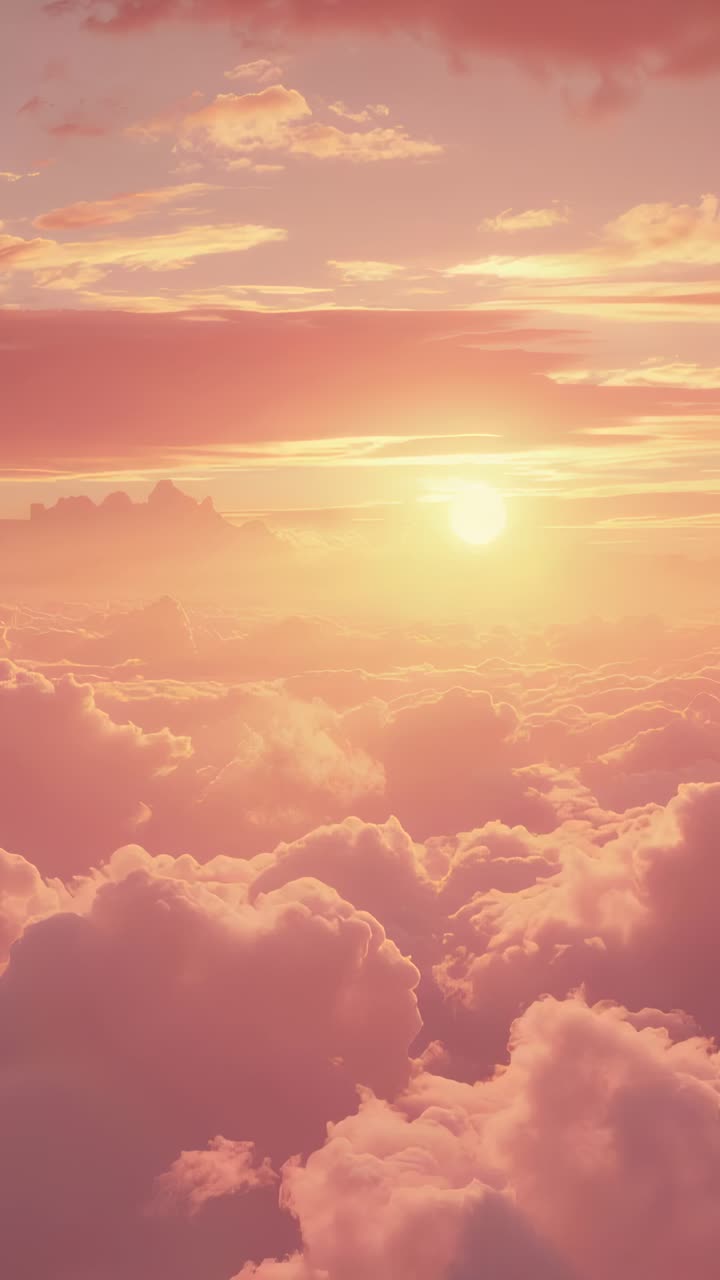 Vertical video: Rising sun and pink cloudscape spreading glow above ...