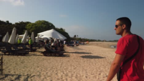 travel to bali indonesia most amazing place. waking around beach and filming blurred cinematic hand held camera footage.
