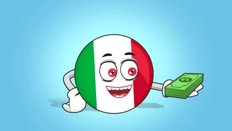 cartoon icon flag italy dollar money in hand with face animation with alpha matte