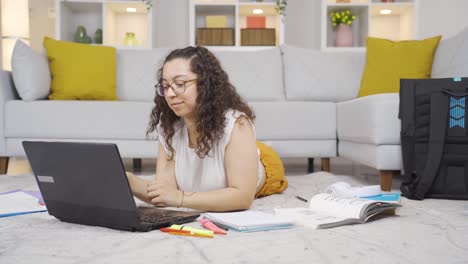 estudiante satisfecha en el pc.