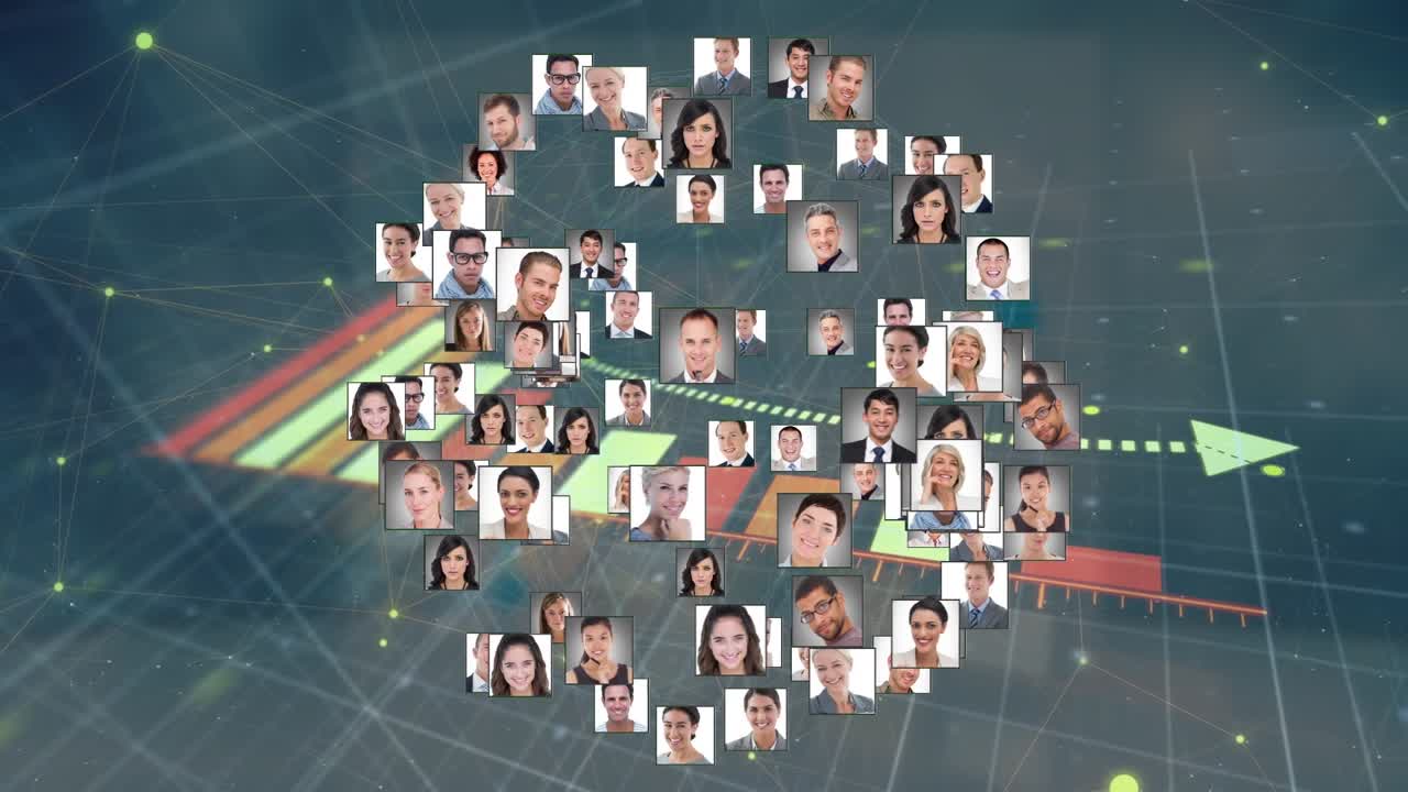 Animazione di icone di persone e diagramma su sfondo blu