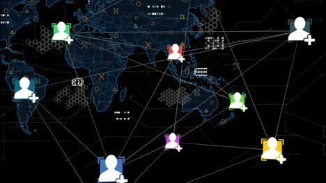 animation of media icons over world map