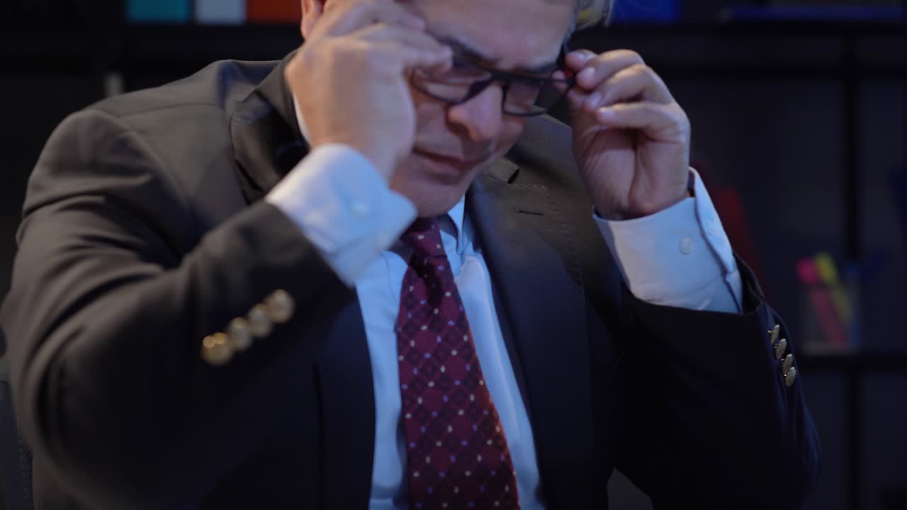 웃는 사업가가  ⁇ 드폰을 쳐다보고