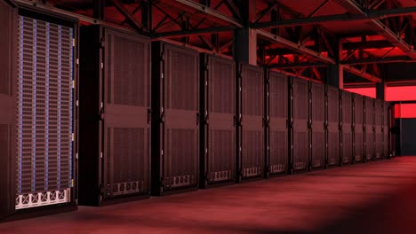 red light flicking on and off in warehouse with server farm - emergency event