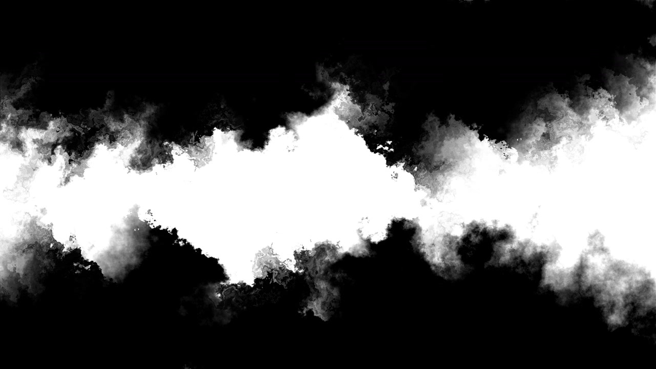Nuvola di fumo bianca su sfondo nero con vapore grigio alla deriva, texture di nebbia morbida e drammatico
