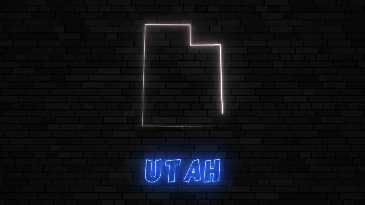 estado de utah mapa silueta con línea de neón en un fondo de pared de ladrillo oscuro