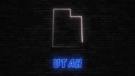 state of utah map silhouette with neon line on a dark brick wall background