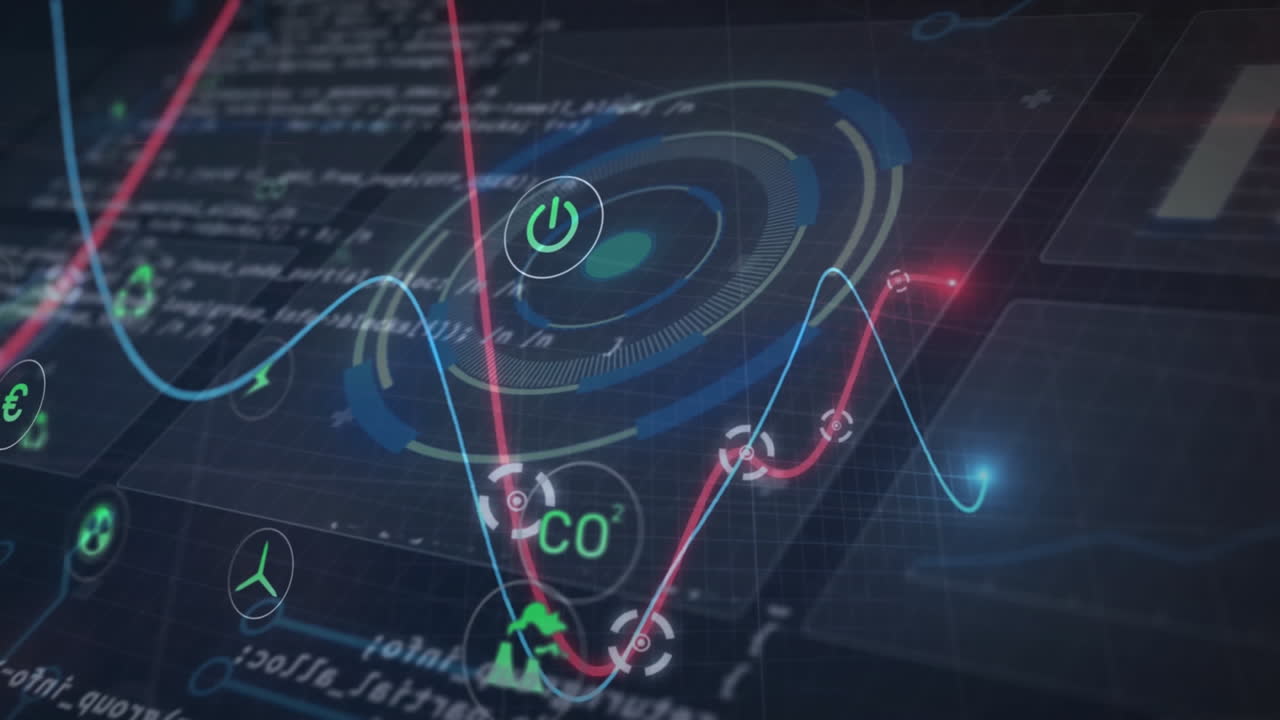 animación de escaneo de alcance, estadísticas con procesamiento de datos financieros sobre fondo azul