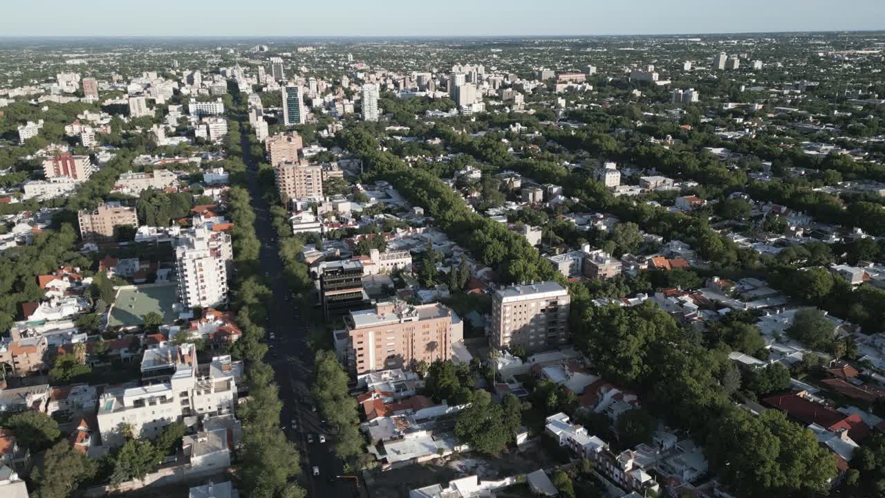 Cityscape of Mendoza, Argentina, Aerial View Above City Center Streets Buildings and Urban Architecture of Famous Vineyards Town in Andean Cordillera Foothill, Daylight