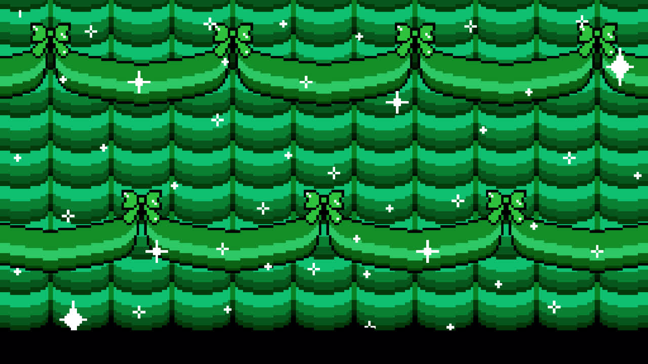 Sfondo Pixel Art verde con motivo drappeggiato e scintillii