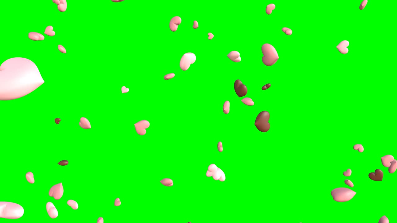 심장 모양의 콘페티, 녹색 크로마 키 배경