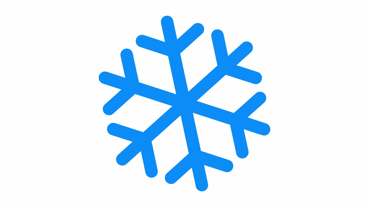 Snowflake blue, drawn schematic rotating on white background.