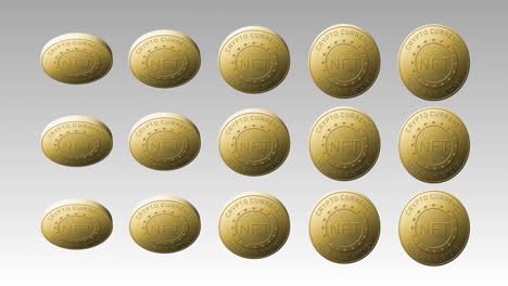 animación de filas de monedas de oro nft que giran sobre un fondo gris