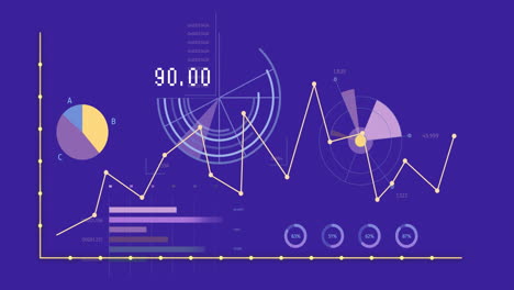 animación de las estadísticas y el procesamiento de datos sobre fondo azul