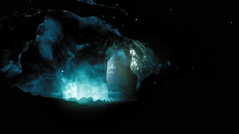 glowing ice cave in the dark