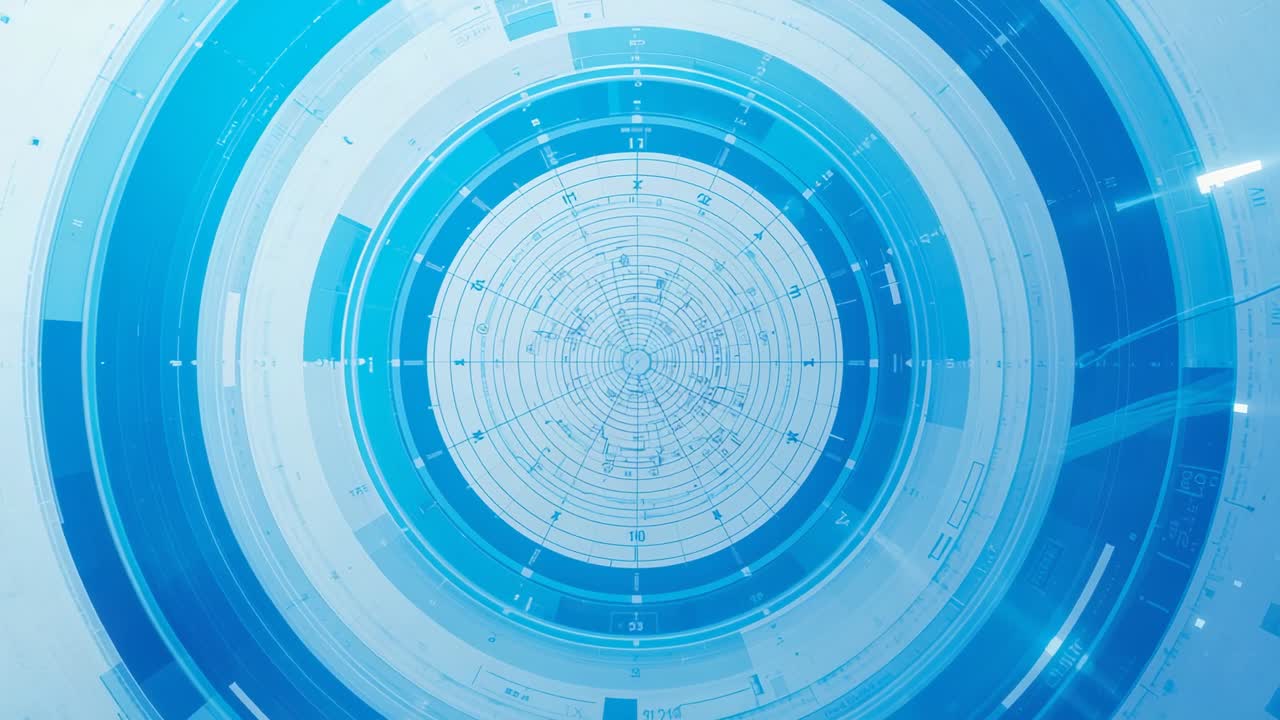 Rotating concentric HUD animating on screen with frames advancing, revealing numeric ticks