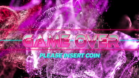 animación del juego sobre banner de texto sobre ondas digitales rosas y púrpuras contra fondo negro