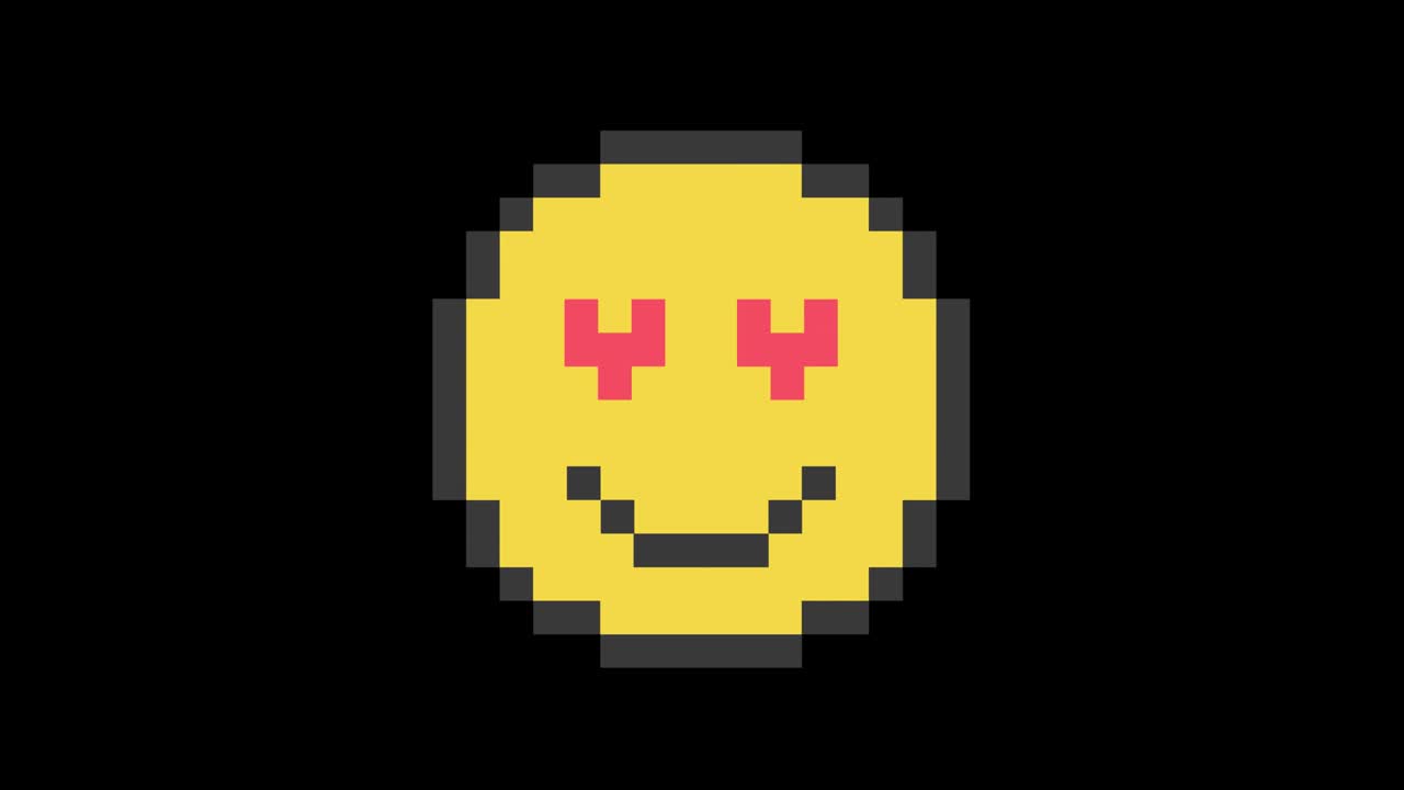Lovely smile hud holographic symbol on digital old tv screen seamless loop glitch animation. Hearts. Dynamic retro and joyful. Colorful and vintage video footage