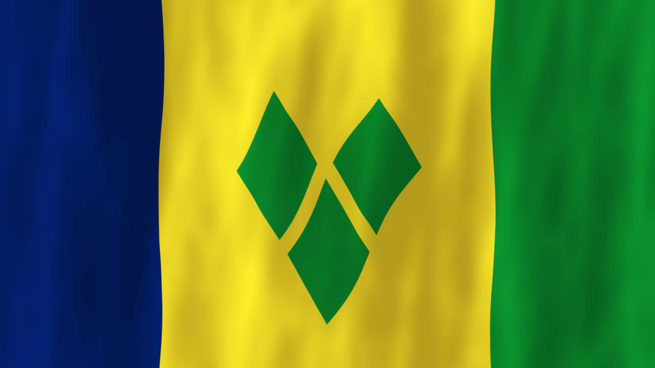 Saint Vincent and the Grenadines flag country animation 3D symbol design waving in wind movement national patriotism world culture emblem banner Caribbean blue yellow green