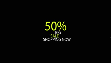 animación de texto 4k, cincuenta por ciento de grandes ventas ahora