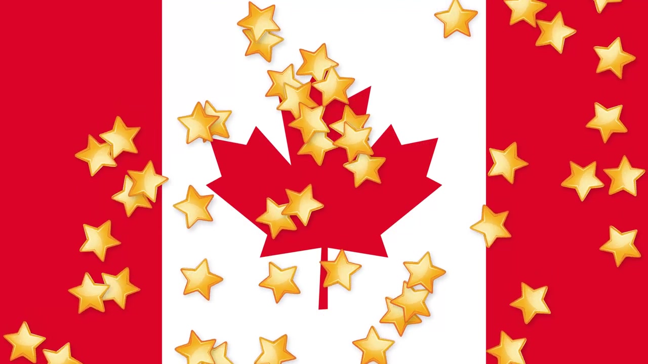 Stelle dorate che cadono sulla bandiera canadese