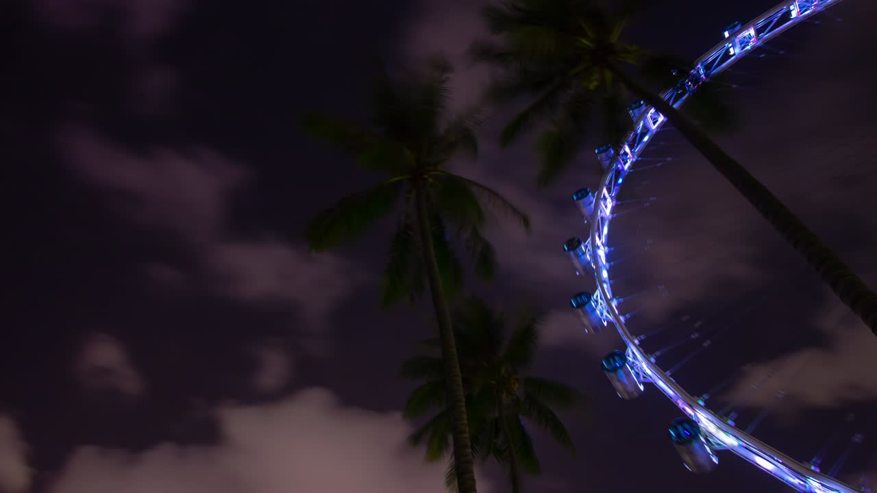 сингапурский город ночной освещенный знаменитый флаер залив вверх панорама timelapse 4k