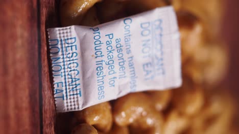 roasted cashews with desiccant packaging
