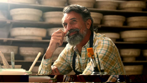 male potter standing in pottery workshop 4k