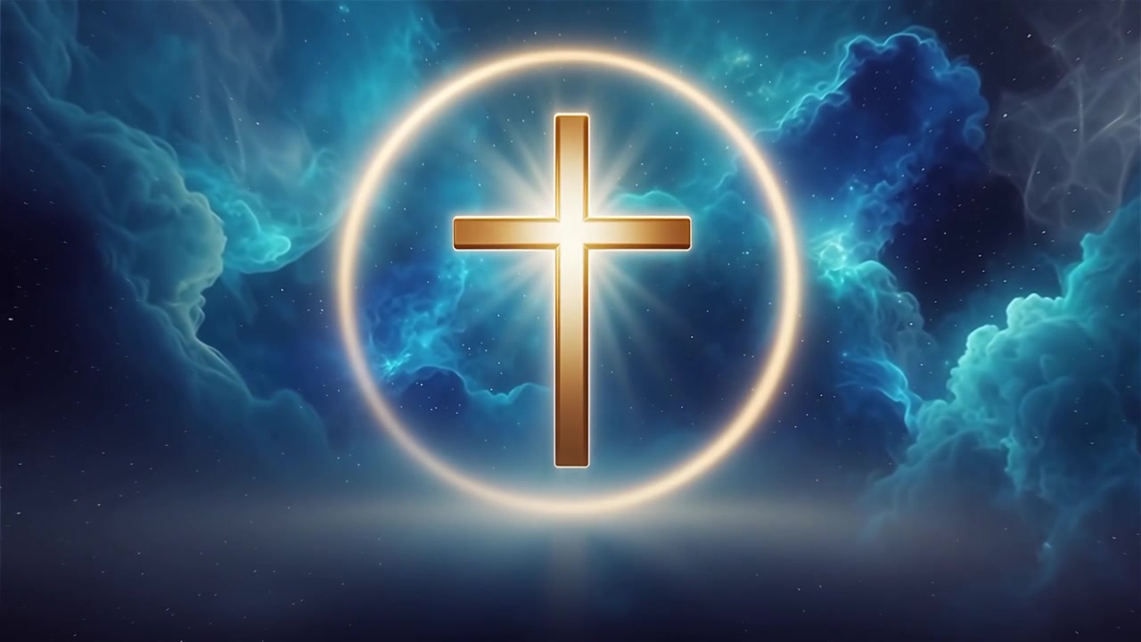 Croce Cristiana Luce Celestiale Sfondo per il Culto.