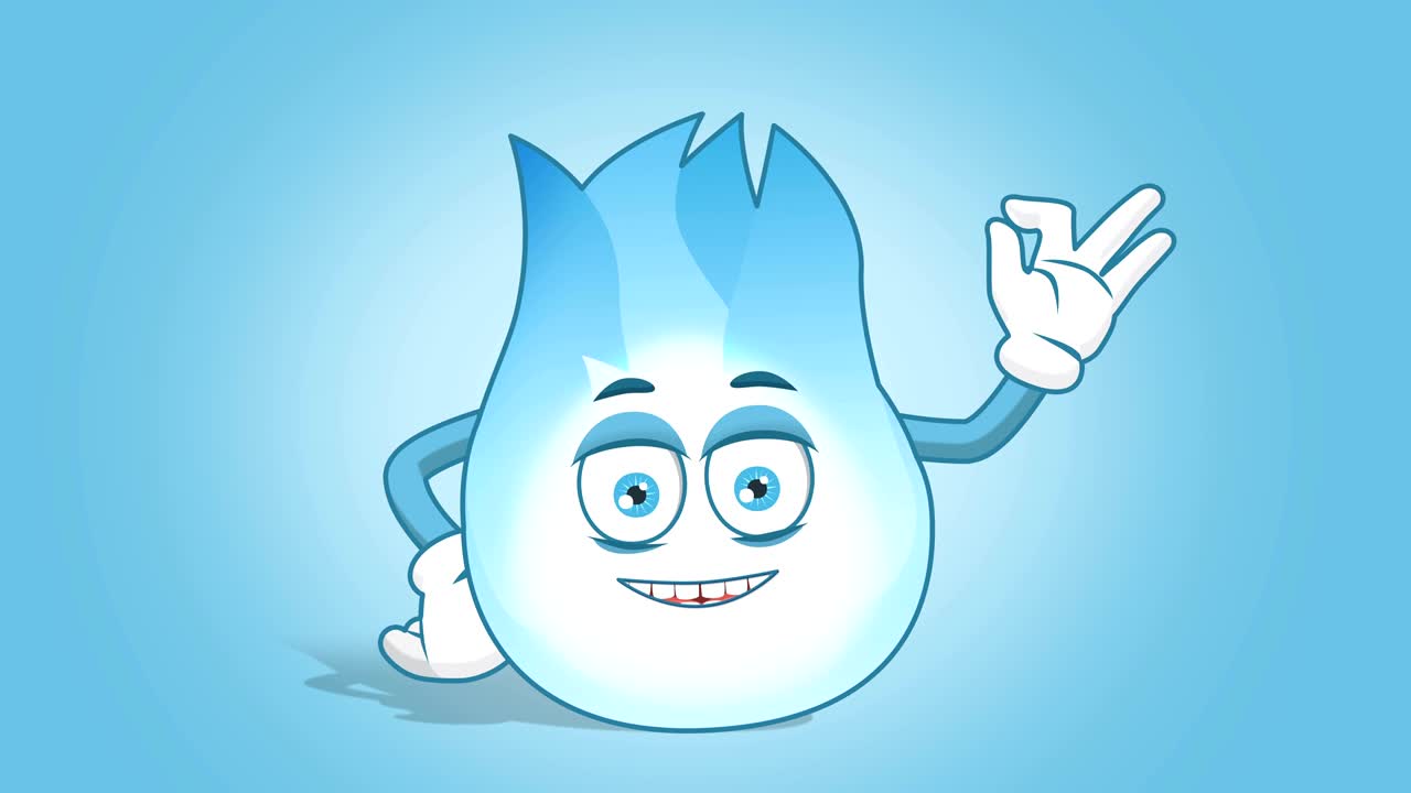 llama de gas de dibujos animados ok gesto de la mano con animación de la cara alfa mate