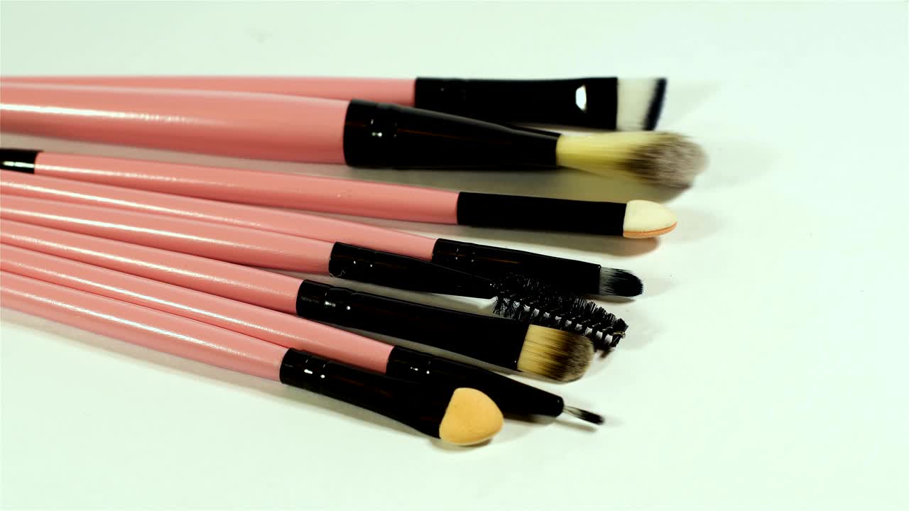 a set of new cosmetic makeup brushes