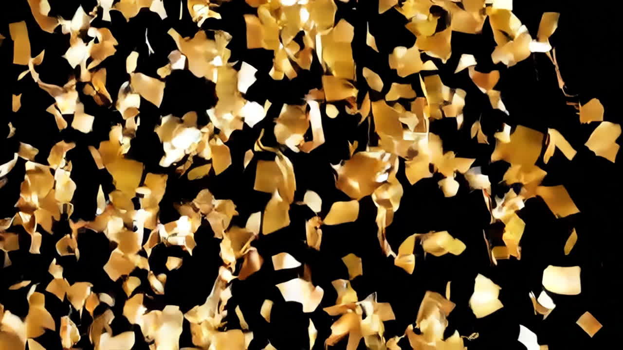 Golden Confetti Falling on Black Background