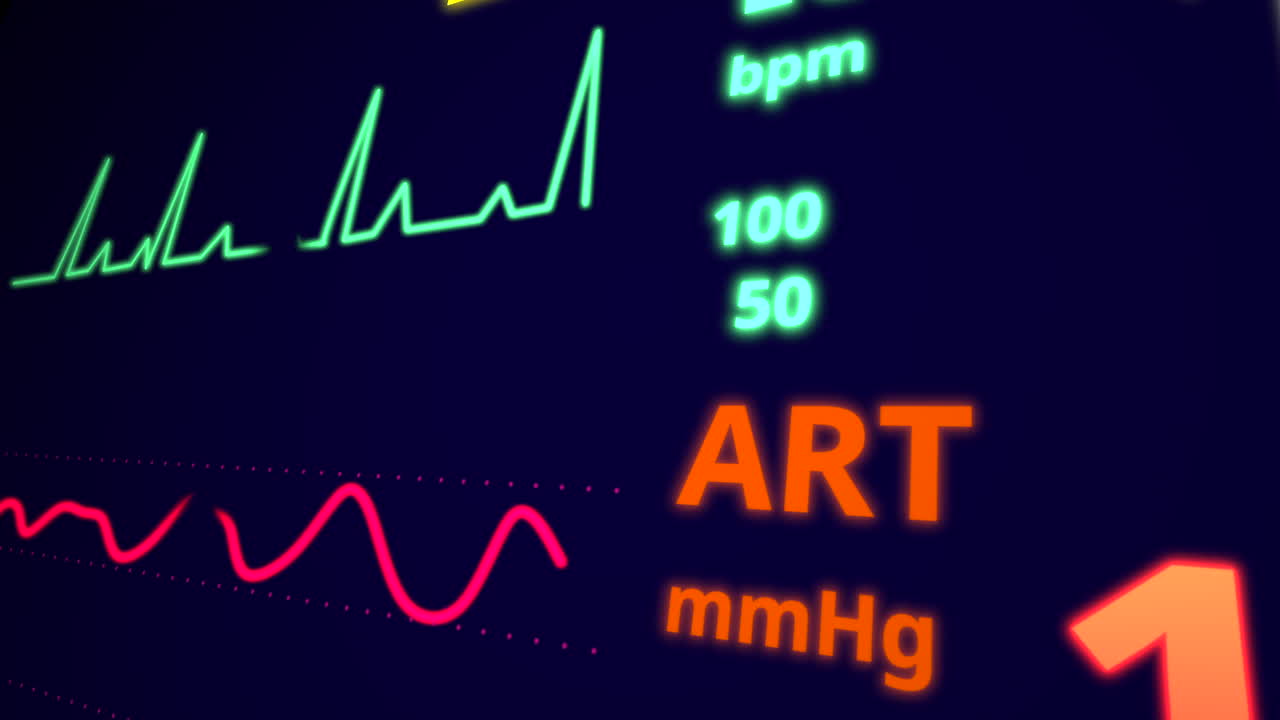 Cardiograph digital monitor displays heart rate health function Animation