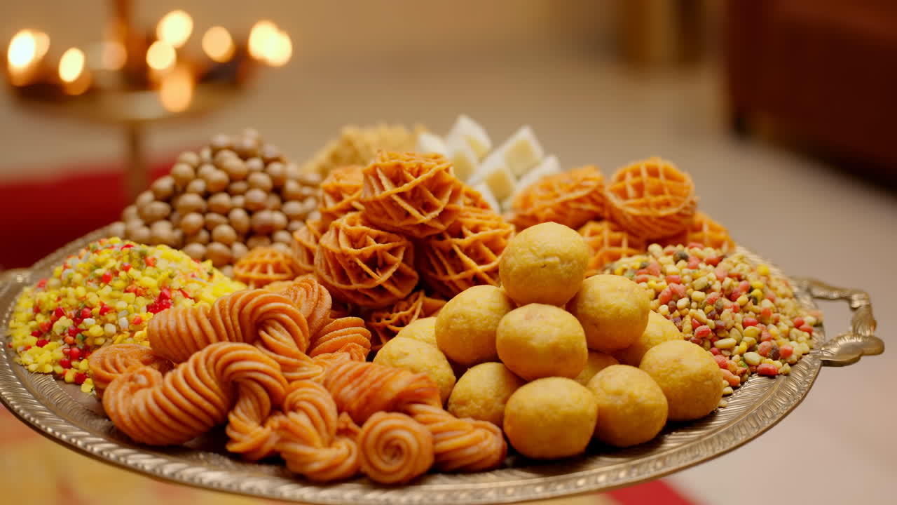 Traditional Indian Sweets and Snacks on a Festive Platter