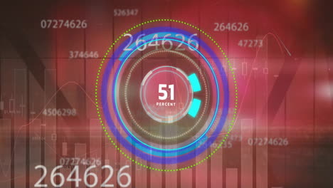 Animation-of-scope-scanning-and-data-processing-over-shapes-on-red-background