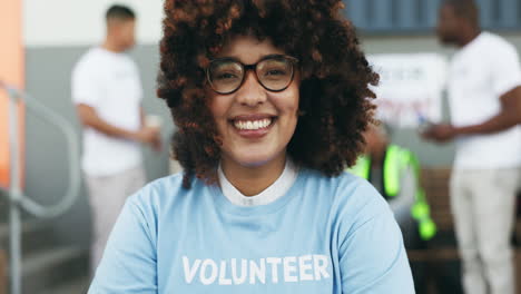 happy, smile and face of woman volunteer working