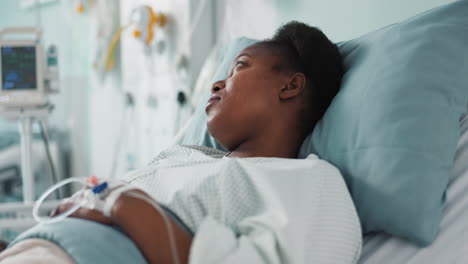 Sad,-sick-and-a-thinking-black-woman-in-a-hospital